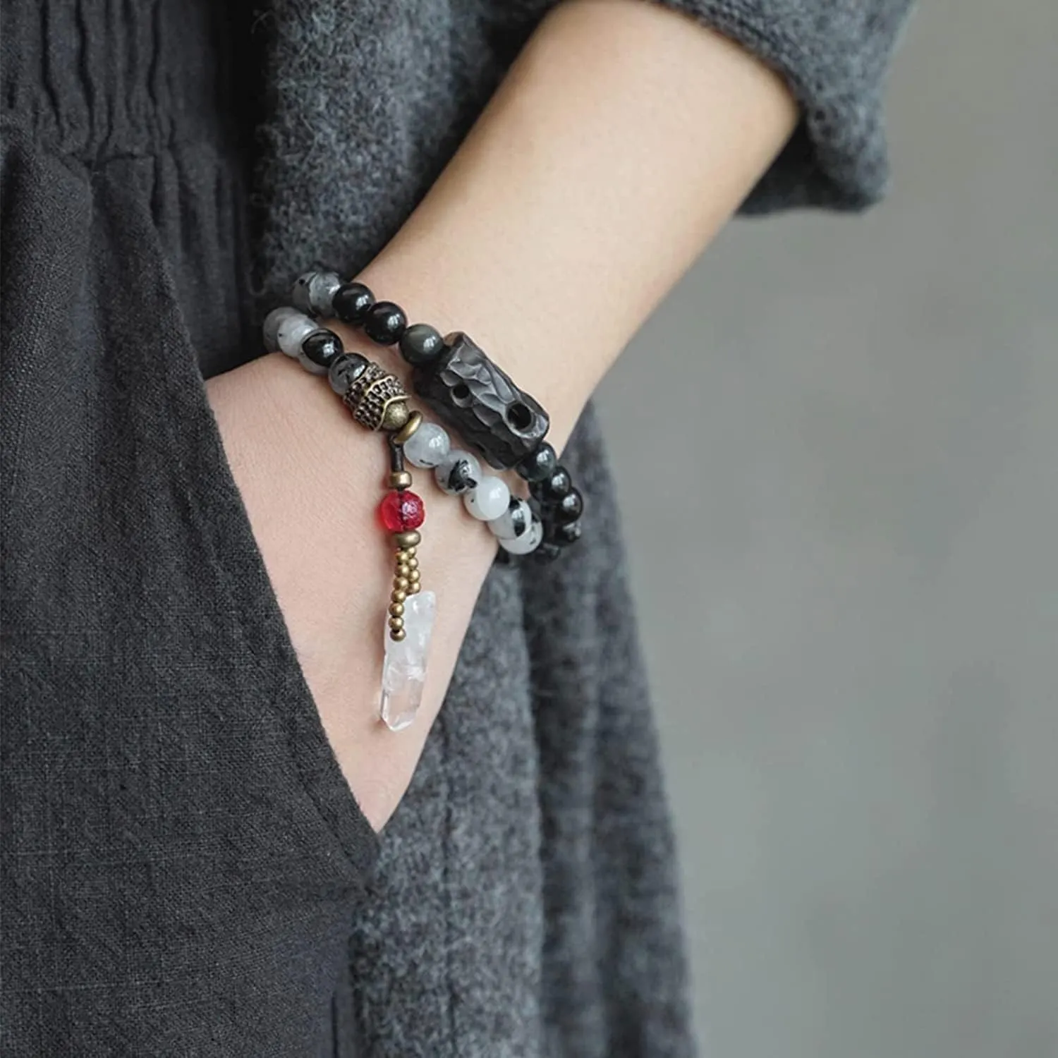 Buddha Bracelets Bead Bracelet Tibetan Buddhist,Meditation Prayer Beads Bangle,Natural Crystal Beads 8mm Bracelet,Semi Precious Gemstone Beaded Bracelet,Prayer Beads Mala Cuff Wrap Jewelry