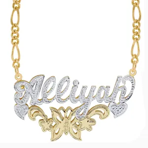 Butterfly Double Plated Name Necklace with Figaro chain