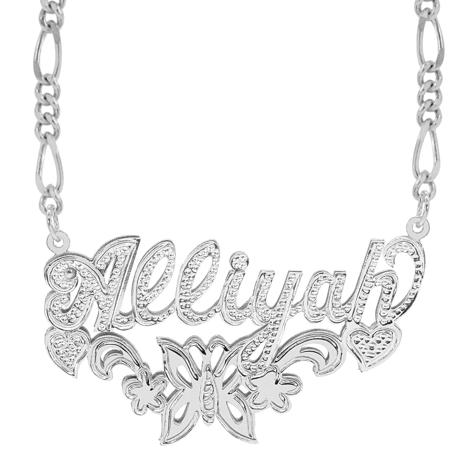 Butterfly Double Plated Name Necklace with Figaro chain