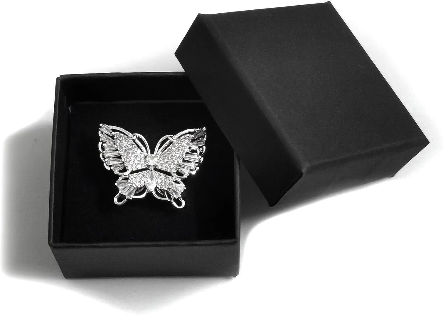 Butterfly Scarf Ring for Women - Bow Tie Scarf Buckle Jewelry Cubic Zirconia Imitation Diamond for Wedding, Elegant Occasion