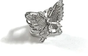 Butterfly Scarf Ring for Women - Bow Tie Scarf Buckle Jewelry Cubic Zirconia Imitation Diamond for Wedding, Elegant Occasion