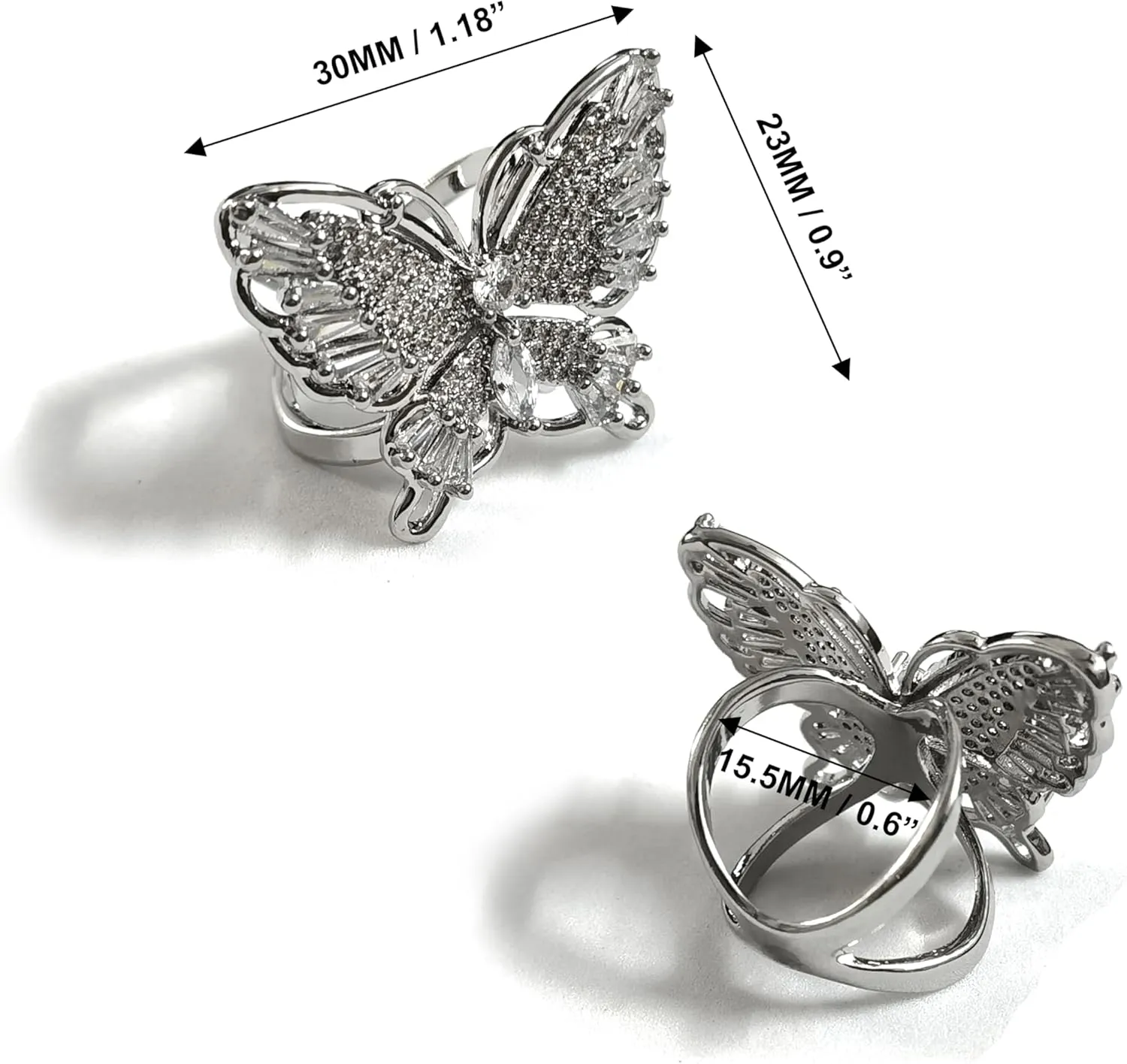 Butterfly Scarf Ring for Women - Bow Tie Scarf Buckle Jewelry Cubic Zirconia Imitation Diamond for Wedding, Elegant Occasion