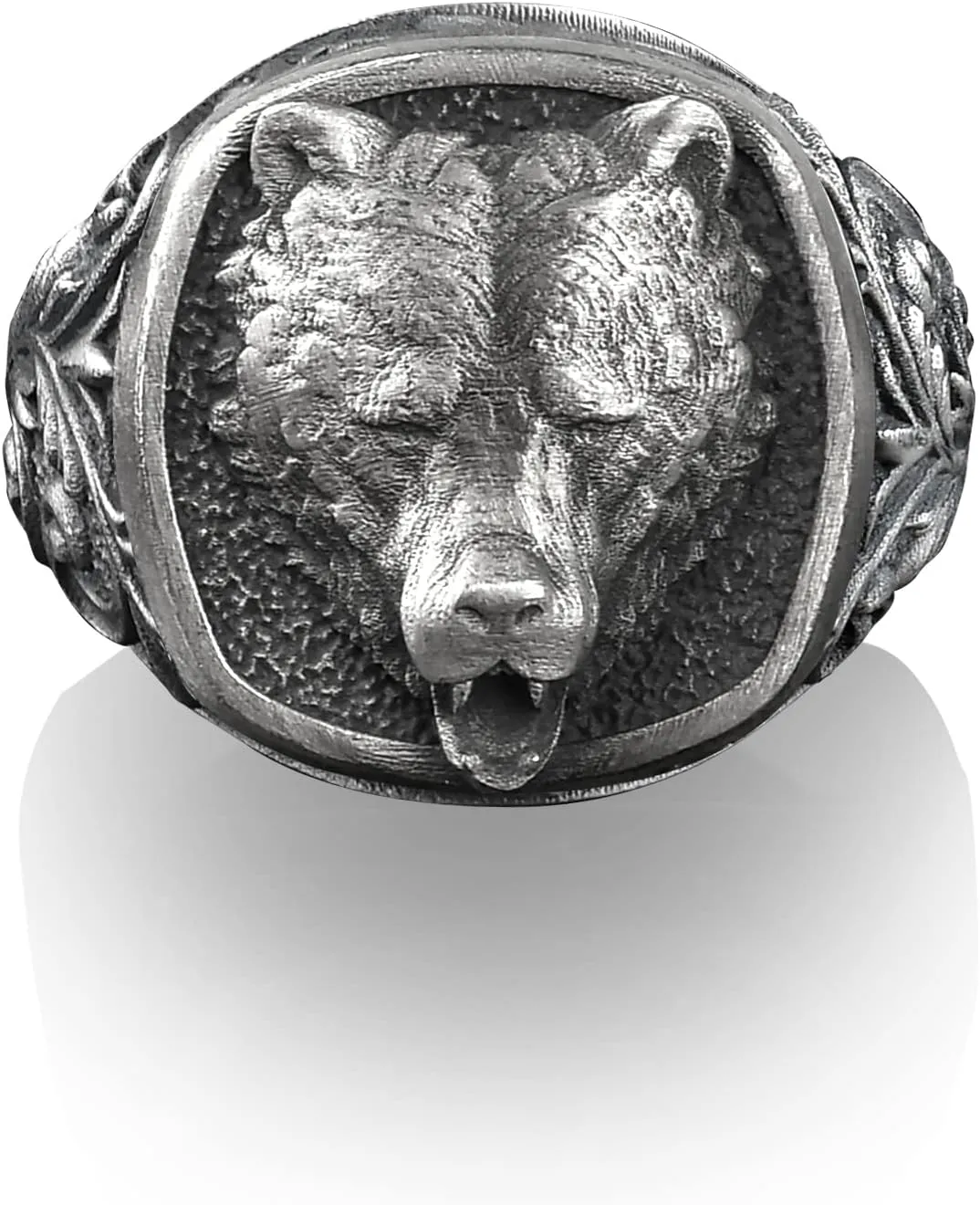 BySilverStone Jewelry - Grizzly Bear Ring, Sterling Silver Square Signet Ring, Chunky Biker Ring, Animal Lover Gifts, Signet Ring Men, Signet Ring Women