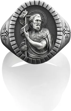 BySilverStone Jewelry Saint John the Baptist Ring, Saint John Men Ring, Silver Religious Men Ring, Christian Signet Ring, Silver Catholic Ring, Husband Gift Rings
