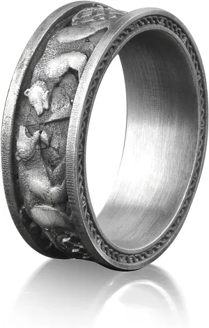 BySilverStone Jewelry Scandinavian Bear Oxidized Silver Ring, Nature Mens Wedding Band Ring in Sterling Silver, Nordic Animal Ring For Boyfriend, Husband Gift