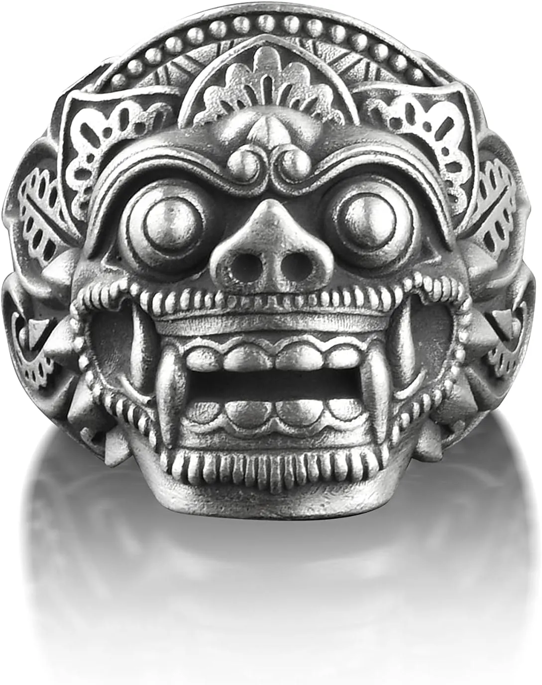BySilverStone Jewelry Silver Ring Men - Barong God Of Good Mens Ring in Silver, Balinese Mythology Gothic Ring For Men, Indonesian Ring For Protection, Fantasy Ring For Husband
