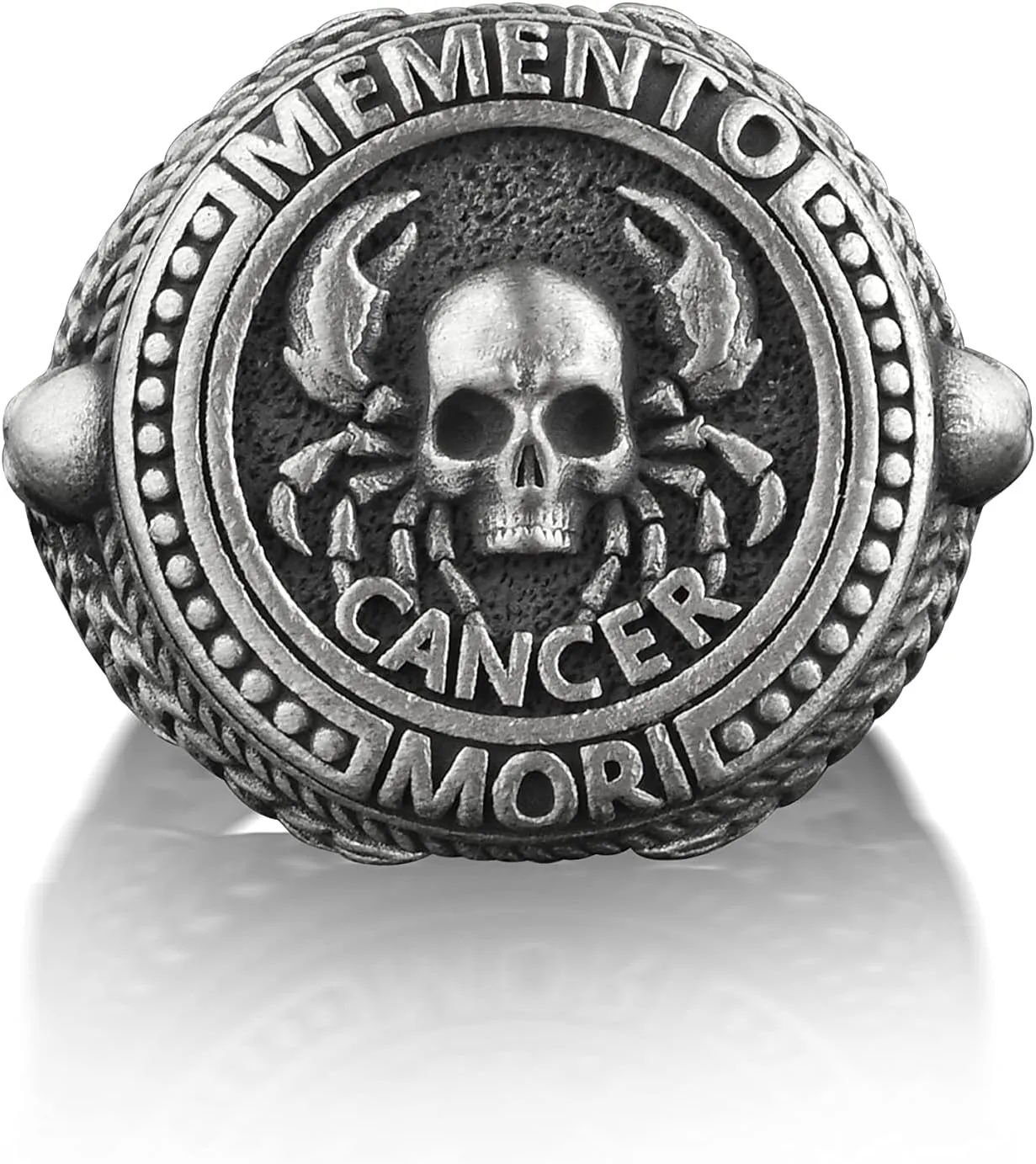 BySilverStone Jewelry Silver Ring Men - Cancer Memento Mori Zodiac Ring, Engraved Mens Signet Ring in Sterling Silver, Male Gothic Ring For Best Friend, Cool Skull Ring For Men