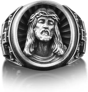 BySilverStone Jewelry Silver Ring Men - Crucifixion of Jesus with Cross Ring, Oxidized Engraved Signet Ring For Men in Silver, Religious Ring For Husband, Faith Ring For Family