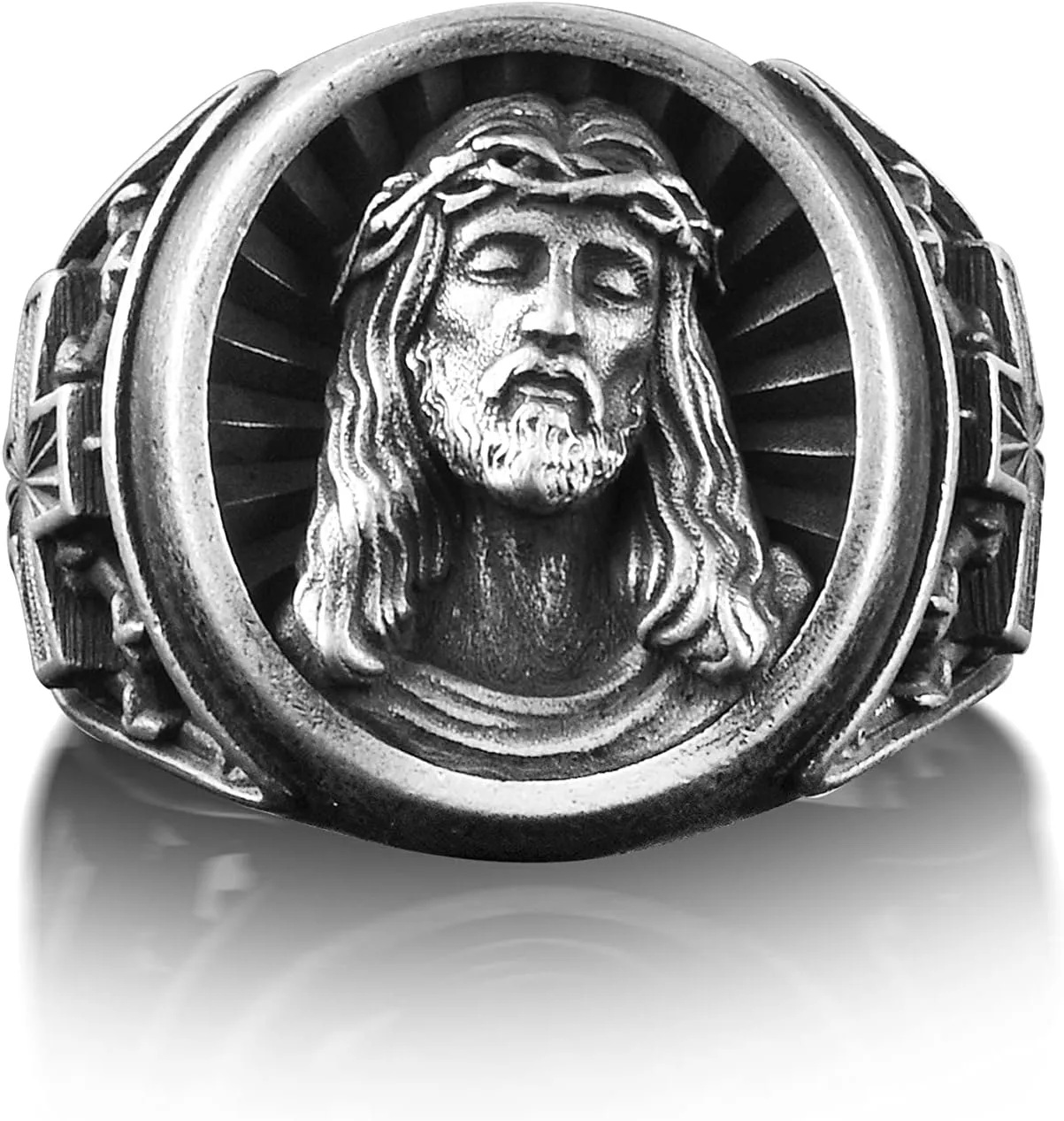 BySilverStone Jewelry Silver Ring Men - Crucifixion of Jesus with Cross Ring, Oxidized Engraved Signet Ring For Men in Silver, Religious Ring For Husband, Faith Ring For Family