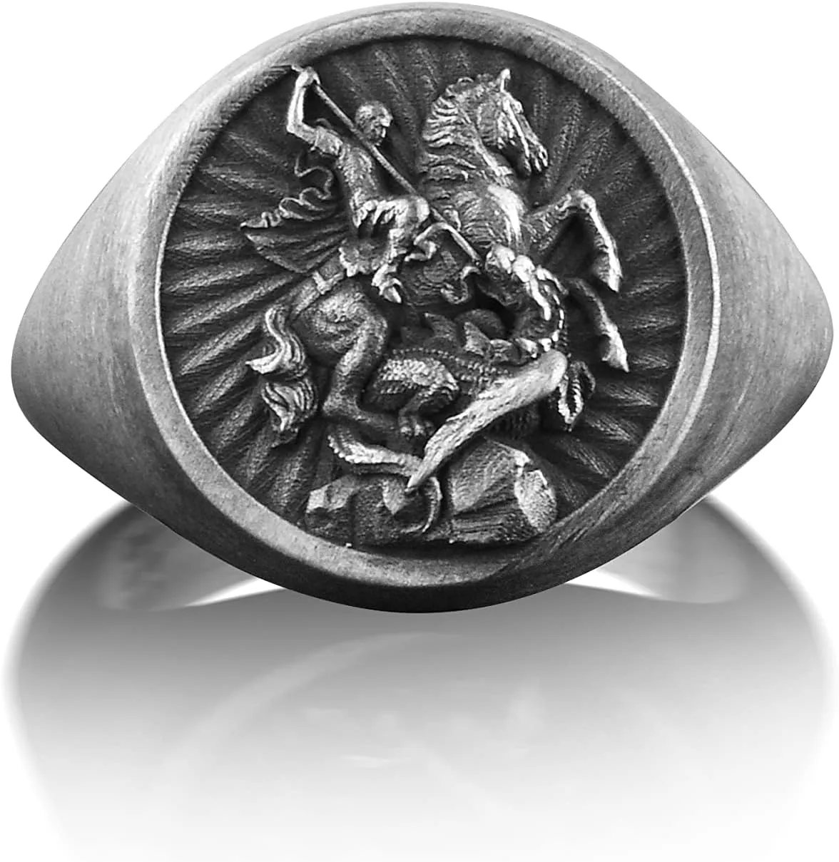 BySilverStone Jewelry Silver Ring Men - St George of Lydda Faith Ring For Men, Saint George Christian Ring For Family, Pinky Signet Ring in Oxidized Silver, Religious Ring For Dad