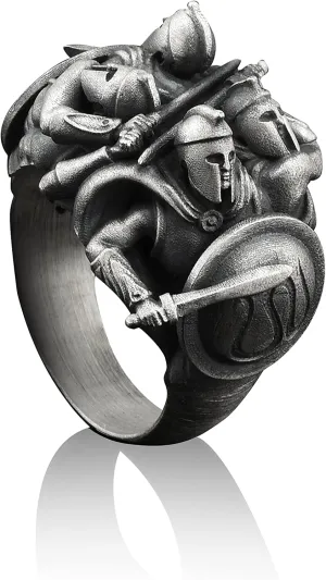 BySilverStone Jewelry - Spartan Army in War Handmade Sterling Silver Men Ring, Spartan Warriors Ring, Spartan Warriors Jewelry, Greek Mythology Ring, Gift For Men