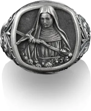BySilverStone Jewelry - St. Rita of Cascia Square Signet Ring, Sterling Silver Christian Mens Rings, Catholic Womens Pinky Rings, Long Distance Relationship Gifts