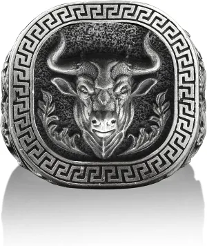 BySilverStone Jewelry - Taurus Bull 925 Silver Animal Ring, Sterling Silver Signet Ring, Zodiac Ring, Horoscope Jewelry, Family Ring, Minimalist Ring, Memorial Gift