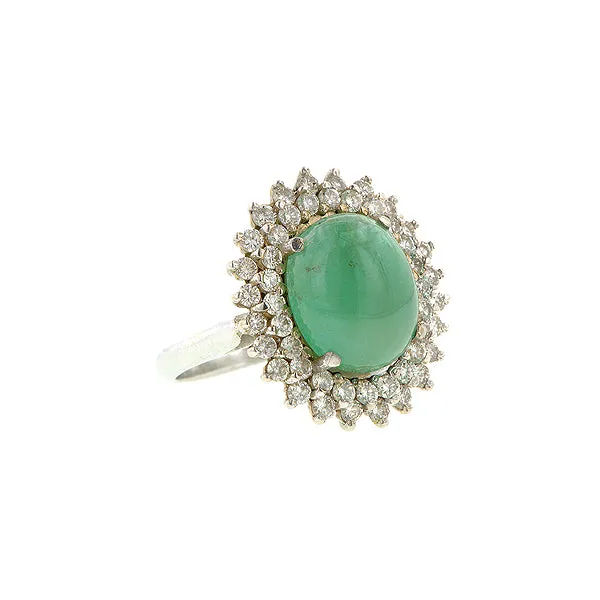 Cabochon Emerald & Diamond Frame Ring
