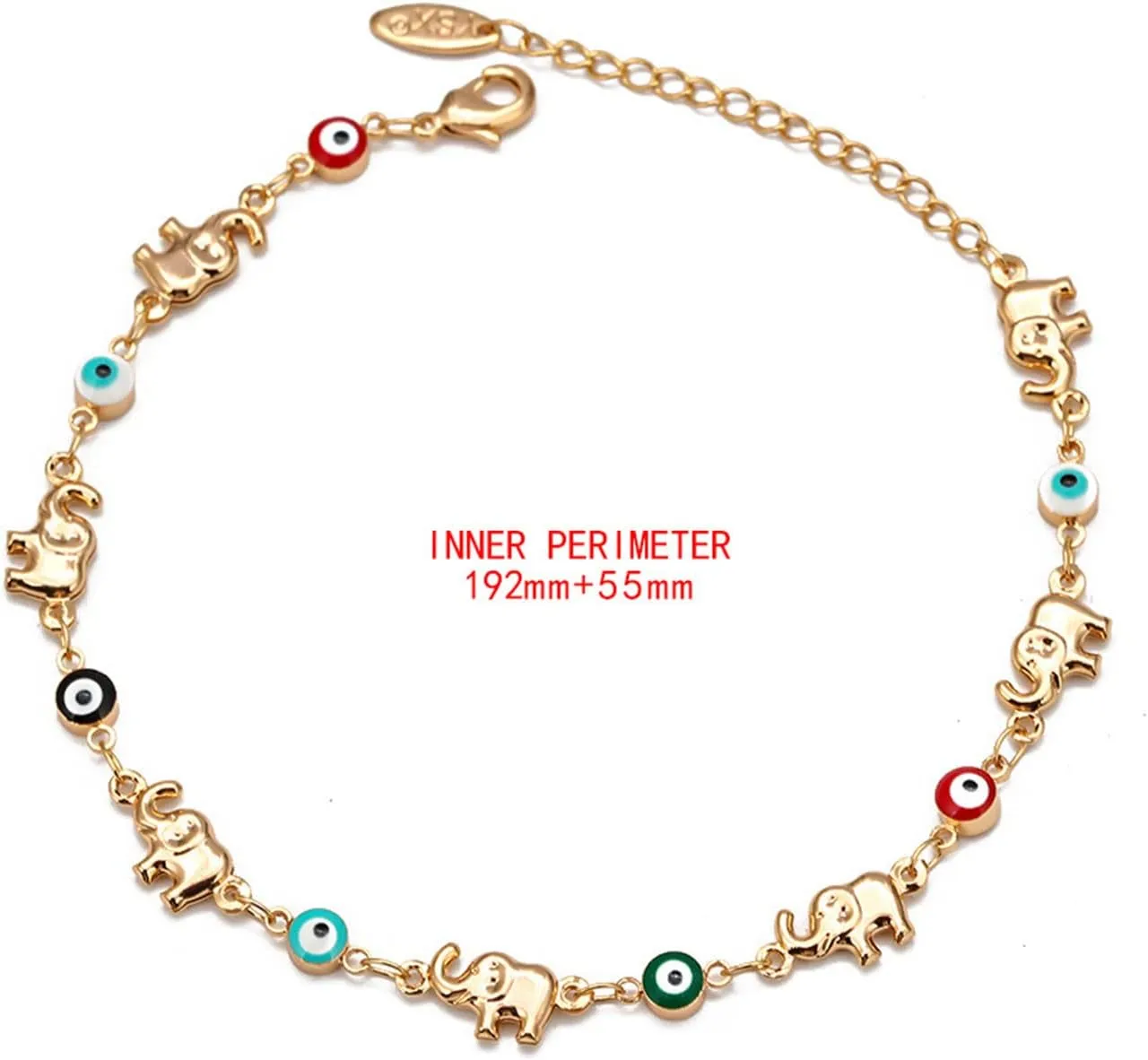 Caiyao Lucky Turkish Evil Eye Bead Elephant Bracelet for Women Mother Handmade Enamel Evil Eye Adjustable Link Chain Bracelet 14K Gold Plated Good Luck Protection Amulet Jewelry Gift