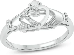 Cali Trove 1/20 CT Natural Diamond Claddagh Irish Ring for Women | Gold Vermeil 925 Sterling Silver Diamond Accent Wedding & Anniversary Ring | Jewelry Gift for Her in White Yellow or Pink Gold | Mother's Day Gifts