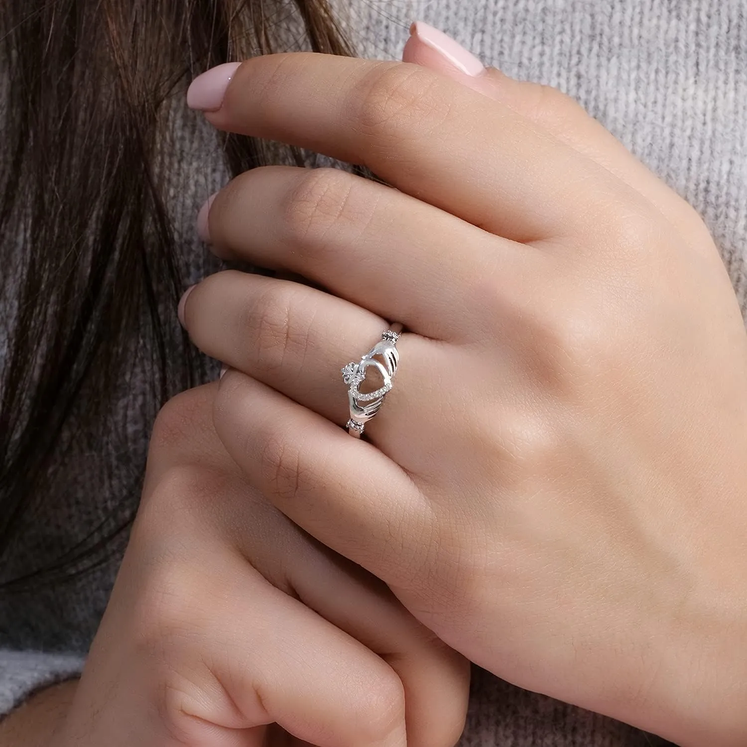 Cali Trove 1/20 CT Natural Diamond Claddagh Irish Ring for Women | Gold Vermeil 925 Sterling Silver Diamond Accent Wedding & Anniversary Ring | Jewelry Gift for Her in White Yellow or Pink Gold | Mother's Day Gifts