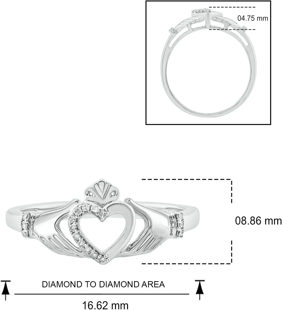 Cali Trove 1/20 CT Natural Diamond Claddagh Irish Ring for Women | Gold Vermeil 925 Sterling Silver Diamond Accent Wedding & Anniversary Ring | Jewelry Gift for Her in White Yellow or Pink Gold | Mother's Day Gifts
