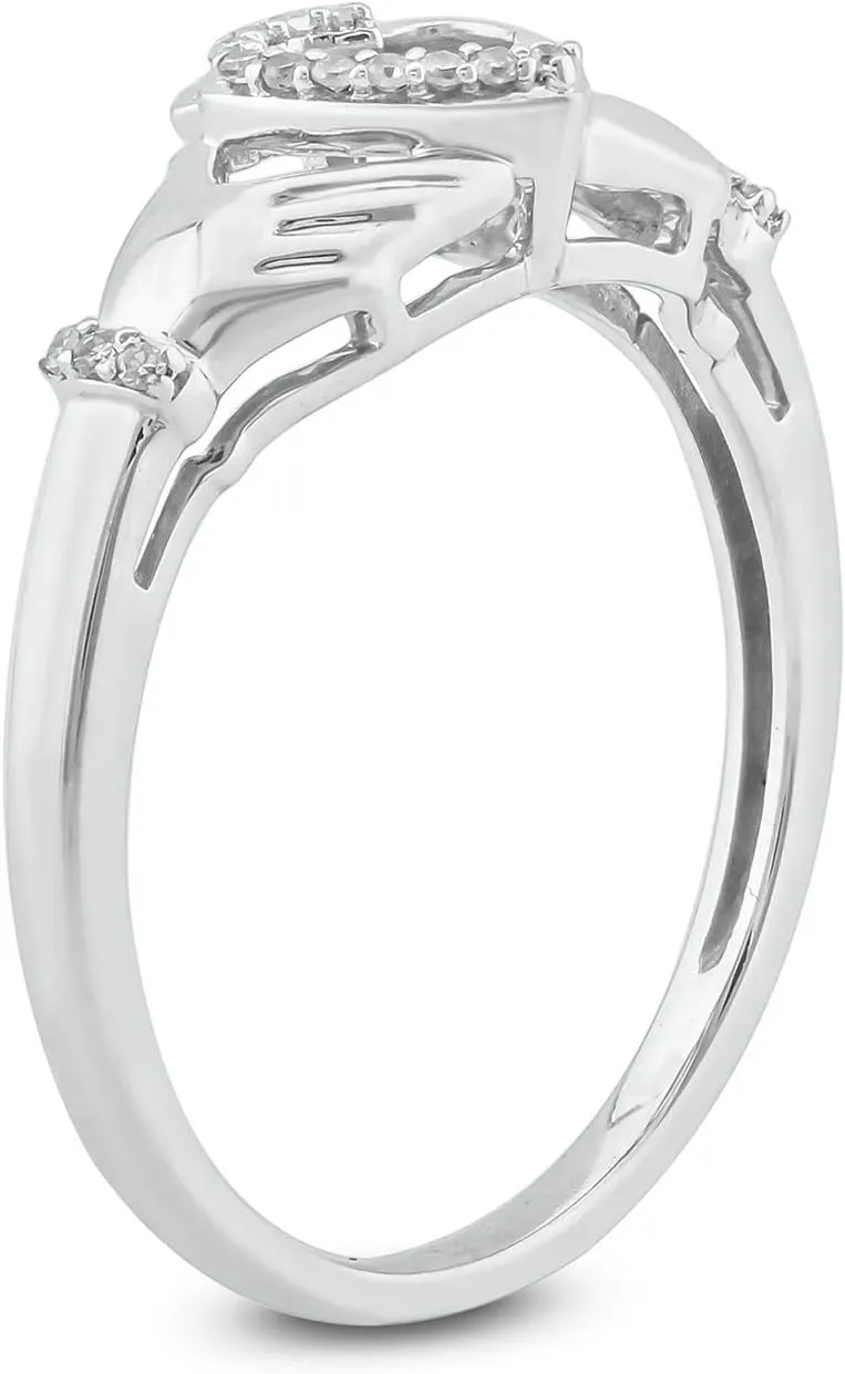 Cali Trove 1/20 CT Natural Diamond Claddagh Irish Ring for Women | Gold Vermeil 925 Sterling Silver Diamond Accent Wedding & Anniversary Ring | Jewelry Gift for Her in White Yellow or Pink Gold | Mother's Day Gifts