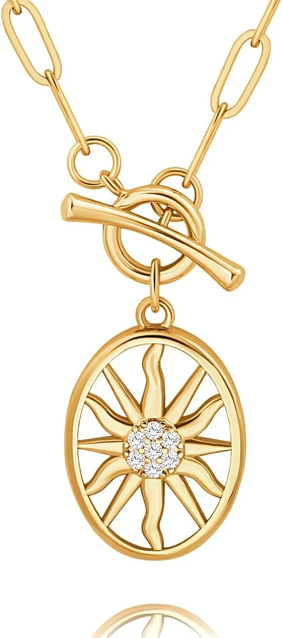 CANEVINKA Dainty Cross Medallion/Heart Pendant Chain Necklace 18K Gold Plated Oval Choker Fashion OT Toggle Jewelry Handmade for Women Simple Gold Charm Necklace