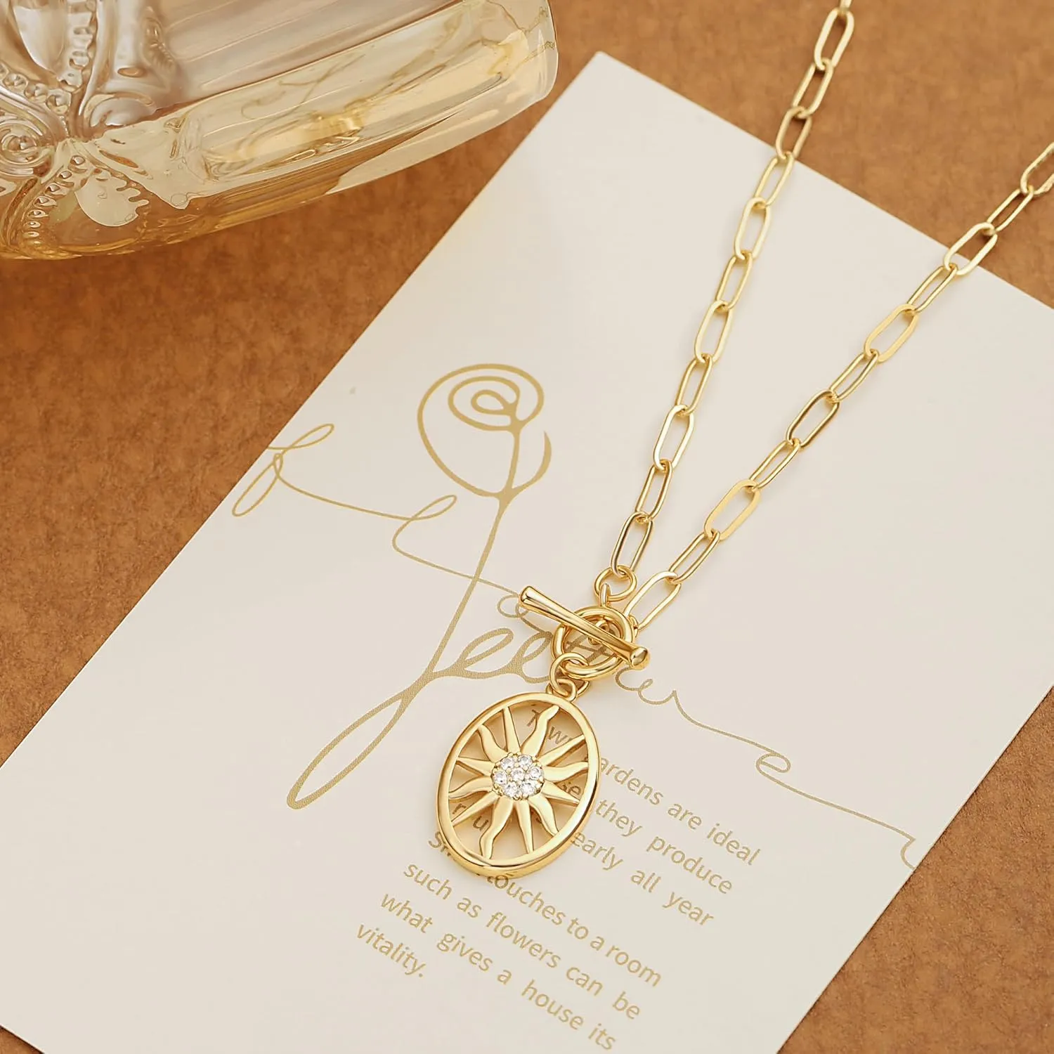 CANEVINKA Dainty Cross Medallion/Heart Pendant Chain Necklace 18K Gold Plated Oval Choker Fashion OT Toggle Jewelry Handmade for Women Simple Gold Charm Necklace