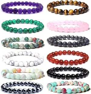 CASDAN 12PCS 8mm Gorgeous Semi-Precious Gemstones Round Beads Energy Power Crystal Reiki Elastic Stretch Bracelet For Women men Gifts