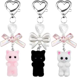 Cat Keychain 3PCS Calico Critter Keychain Cute Keychain Black Cat Decor Furry Fuzzy Cat Keychain Suitable for Women Men Teen Boys Girls Handbag Wallet Charms