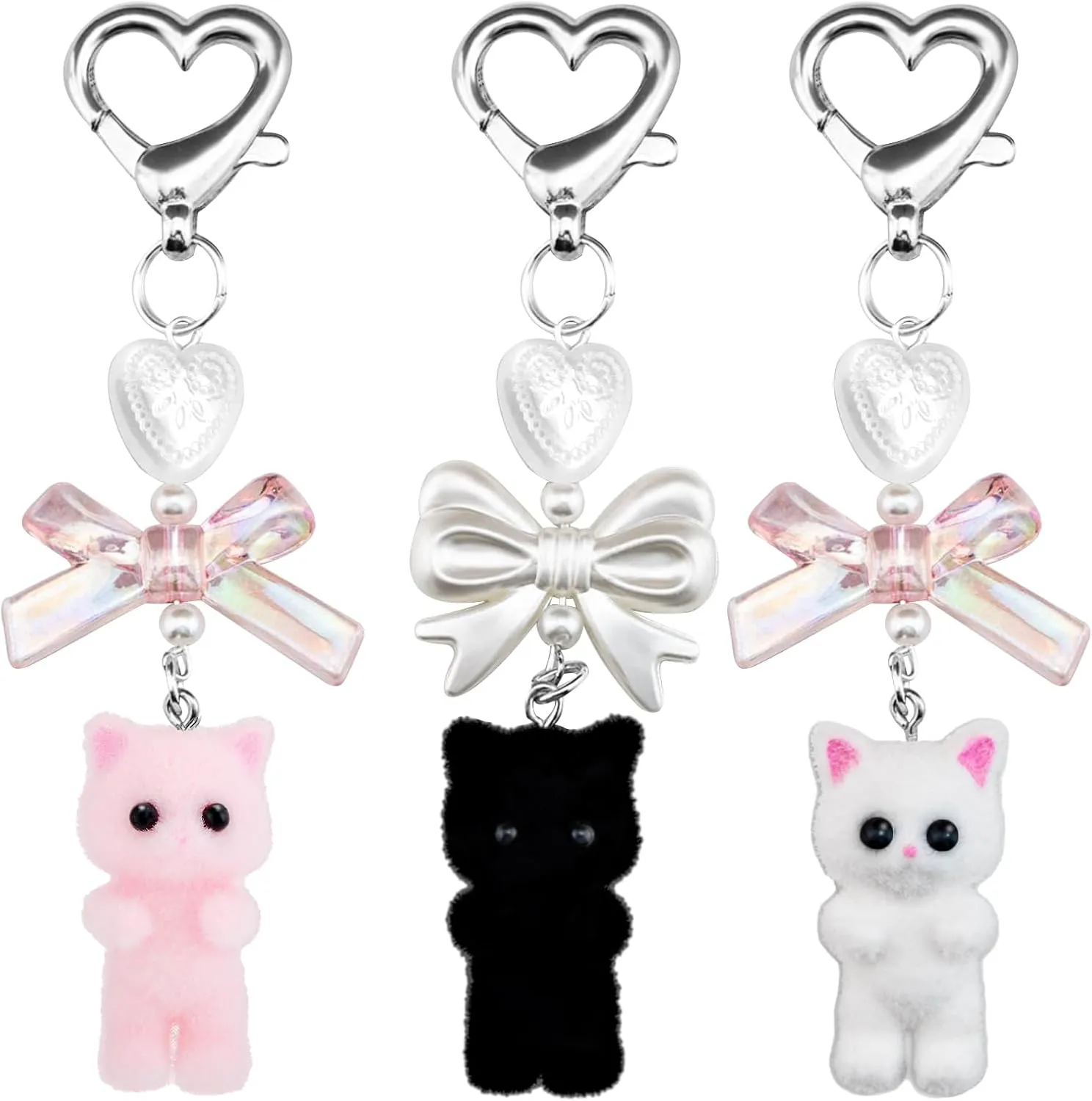 Cat Keychain 3PCS Calico Critter Keychain Cute Keychain Black Cat Decor Furry Fuzzy Cat Keychain Suitable for Women Men Teen Boys Girls Handbag Wallet Charms