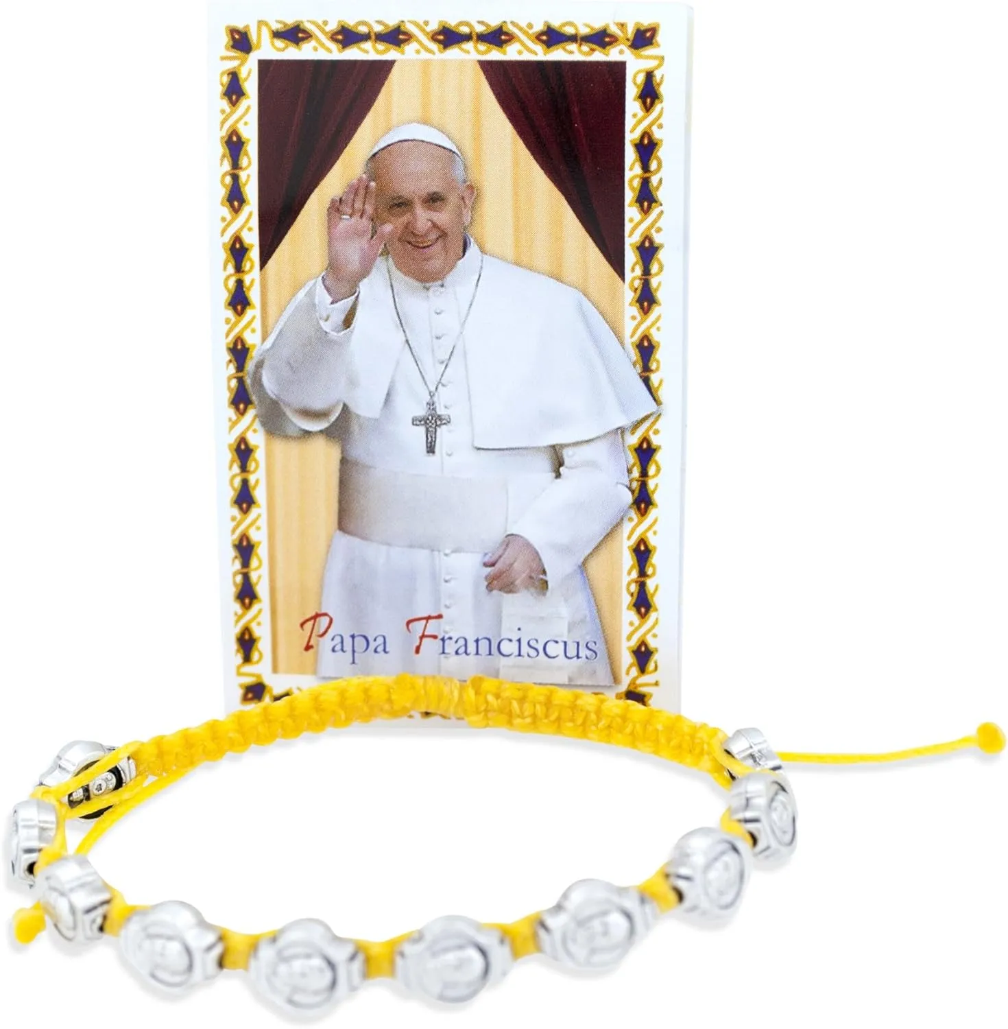 Catholic Adjustable Cord Bracelet with Woven Medals