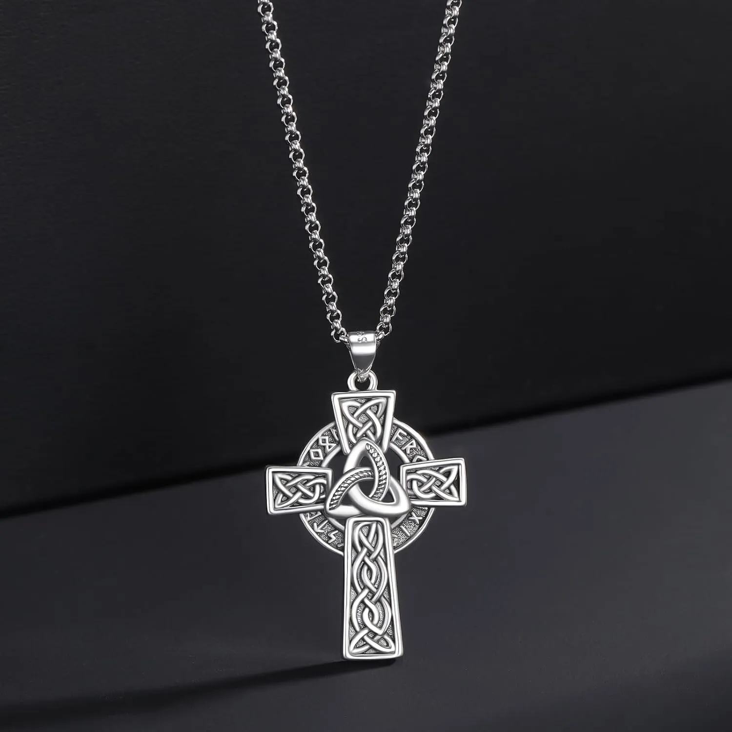 Celtic Cross Necklace 925 Sterling Silver Jewish Cross Pendant Star of David Necklace Clover Viking Irish Jewelry Religious Protective Gift for Men Women