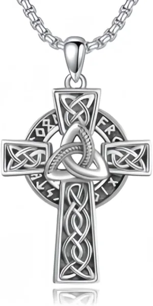 Celtic Cross Necklace 925 Sterling Silver Jewish Cross Pendant Star of David Necklace Clover Viking Irish Jewelry Religious Protective Gift for Men Women