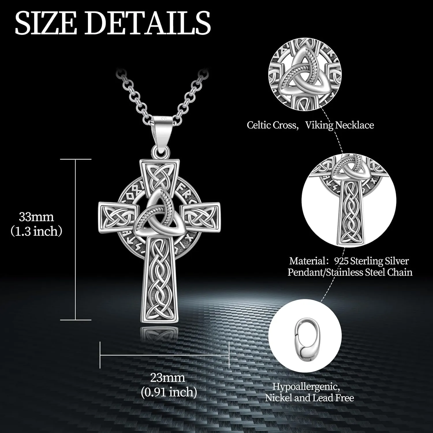 Celtic Cross Necklace 925 Sterling Silver Jewish Cross Pendant Star of David Necklace Clover Viking Irish Jewelry Religious Protective Gift for Men Women