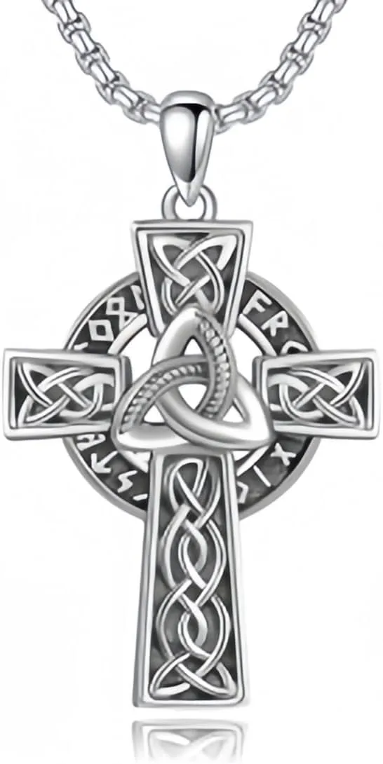 Celtic Cross Necklace 925 Sterling Silver Jewish Cross Pendant Star of David Necklace Clover Viking Irish Jewelry Religious Protective Gift for Men Women