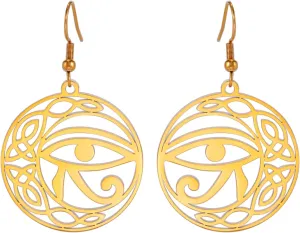 Celtic Knot Eye of Horus Earrings Ankh Cross Egyptian Goddess Isis Crescent Allah Round Double Wing Jewelry Amulet Religious for Women