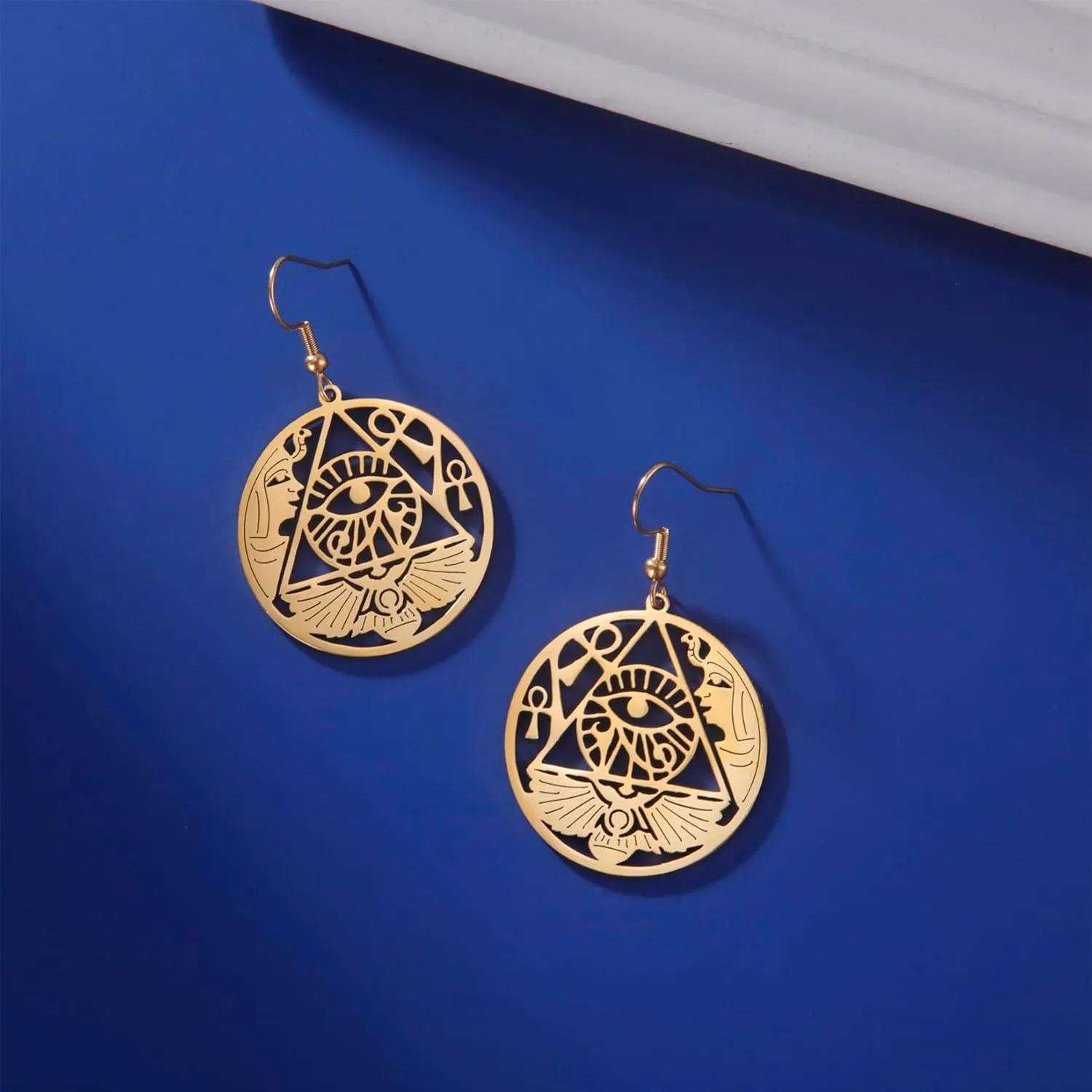Celtic Knot Eye of Horus Earrings Ankh Cross Egyptian Goddess Isis Crescent Allah Round Double Wing Jewelry Amulet Religious for Women
