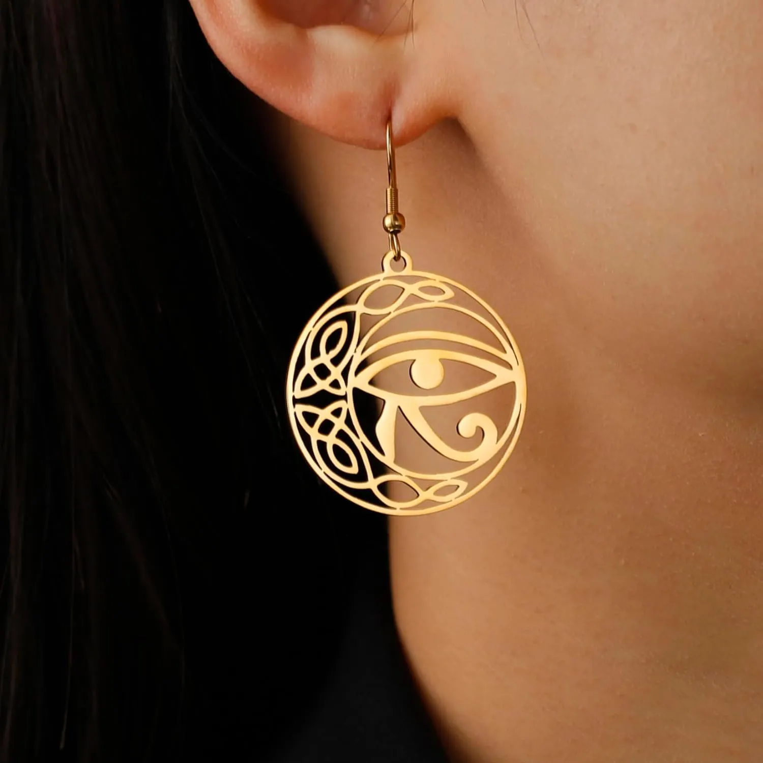 Celtic Knot Eye of Horus Earrings Ankh Cross Egyptian Goddess Isis Crescent Allah Round Double Wing Jewelry Amulet Religious for Women