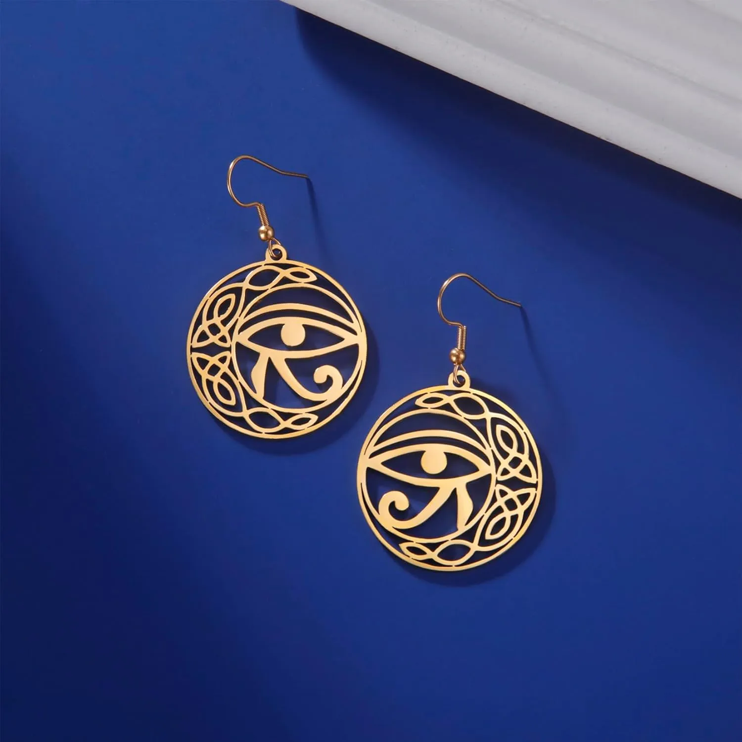 Celtic Knot Eye of Horus Earrings Ankh Cross Egyptian Goddess Isis Crescent Allah Round Double Wing Jewelry Amulet Religious for Women