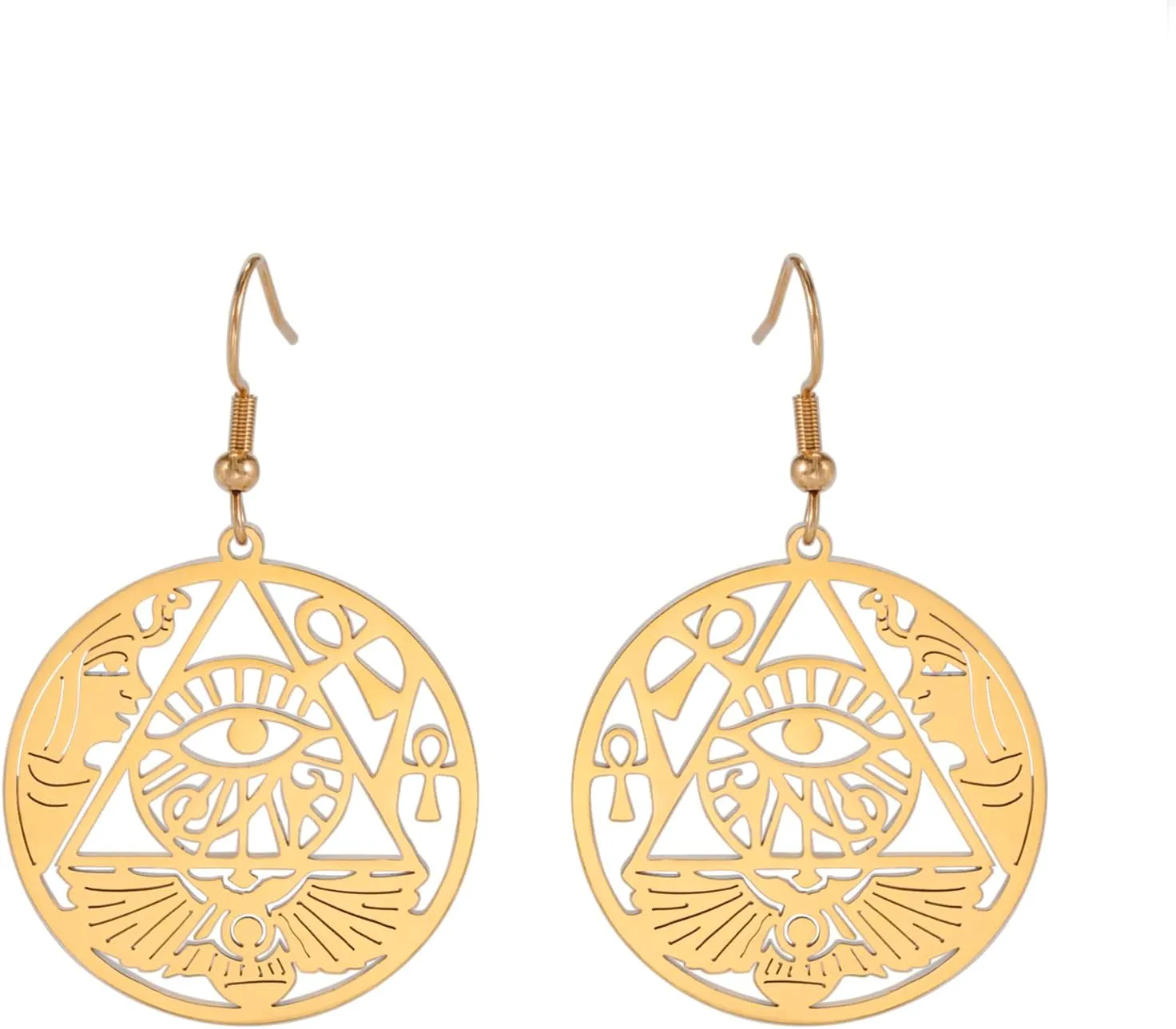 Celtic Knot Eye of Horus Earrings Ankh Cross Egyptian Goddess Isis Crescent Allah Round Double Wing Jewelry Amulet Religious for Women