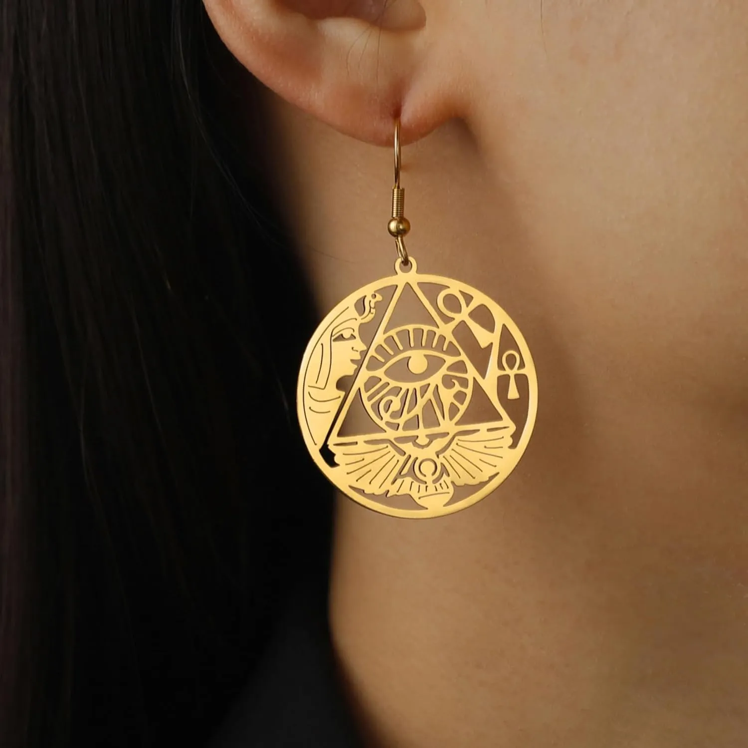 Celtic Knot Eye of Horus Earrings Ankh Cross Egyptian Goddess Isis Crescent Allah Round Double Wing Jewelry Amulet Religious for Women