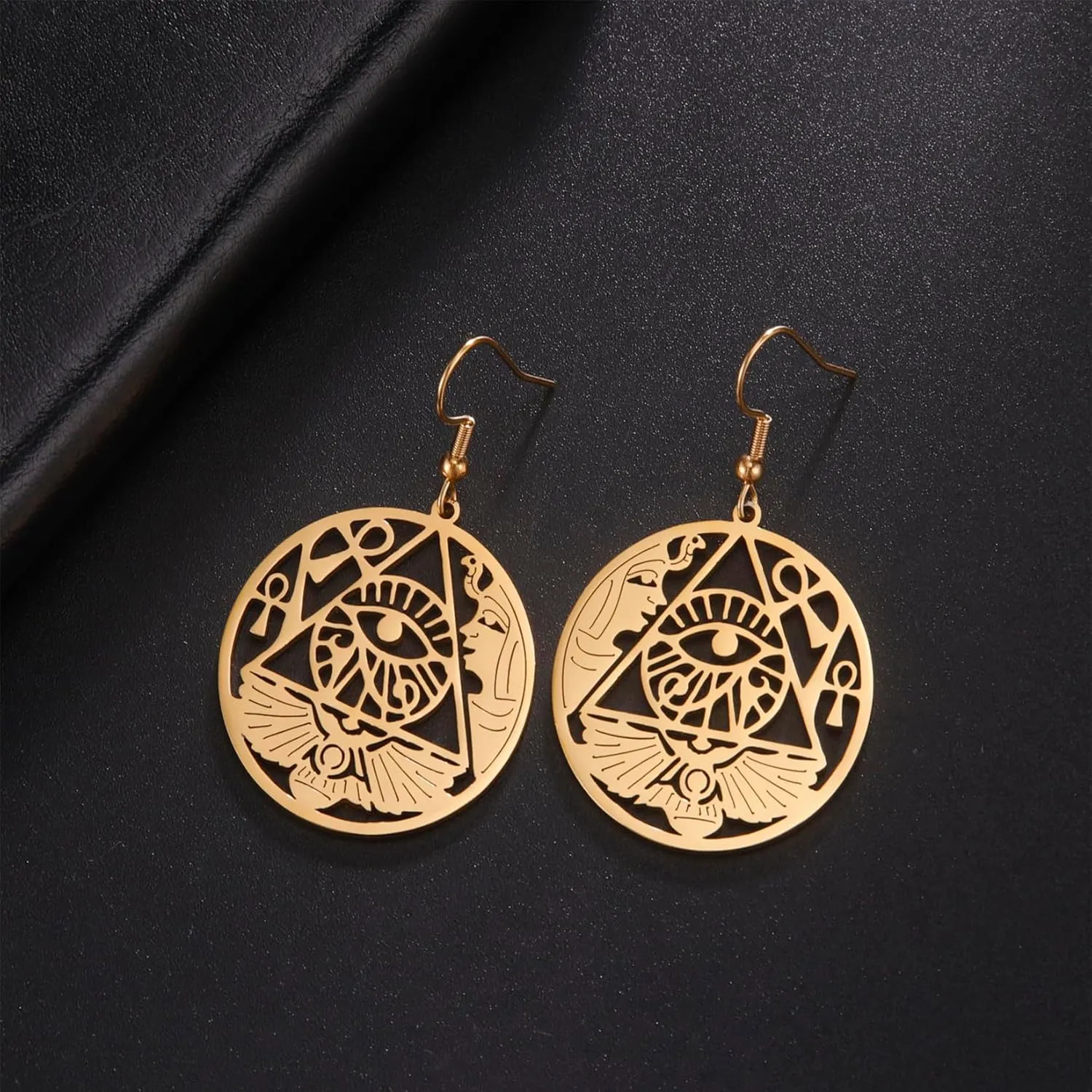 Celtic Knot Eye of Horus Earrings Ankh Cross Egyptian Goddess Isis Crescent Allah Round Double Wing Jewelry Amulet Religious for Women