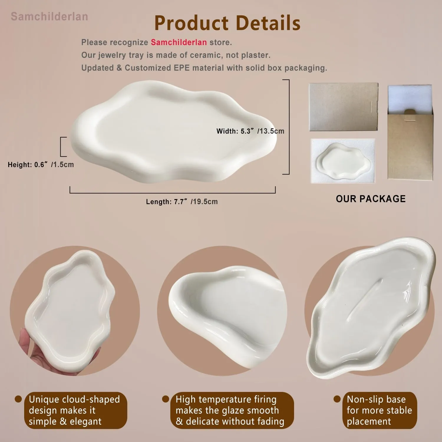 Ceramic Jewelry Dish for Women, Jewelry Tray Trinket Dish, Irregular Cloud Shape Ceramic Plate, Watch Keys Tray Ring Dish Holder for Mother's Day/Christmas/Thanksgiving/Birthday Gift(White)