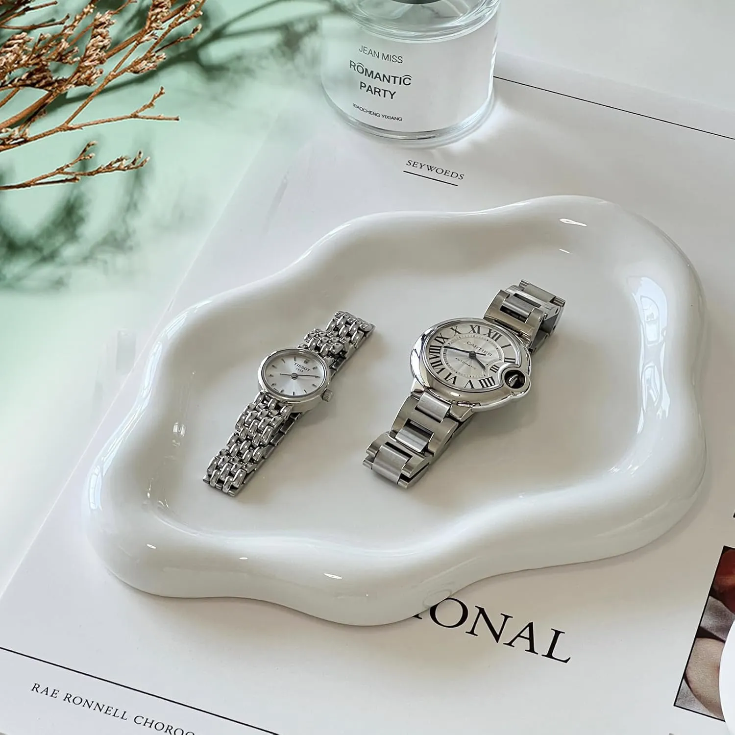 Ceramic Jewelry Dish for Women, Jewelry Tray Trinket Dish, Irregular Cloud Shape Ceramic Plate, Watch Keys Tray Ring Dish Holder for Mother's Day/Christmas/Thanksgiving/Birthday Gift(White)