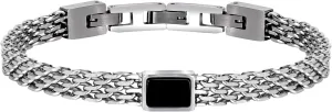 Chain Bracelet for Men & Women, Charm Mesh Link Chain Bracelet with Black Agate, Sturdy Stainless Steel bracelet Fold Over Clasp for Men