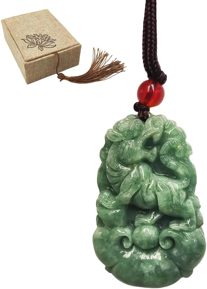 Chinese Zodiac Jadeite Necklace, Fine Jadeite Grade A Gemstone Twelve Zodiac Signs Made by Zodiac Animals Necklace Pendant Amulet