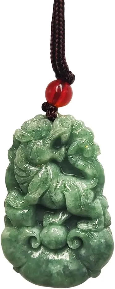 Chinese Zodiac Jadeite Necklace, Fine Jadeite Grade A Gemstone Twelve Zodiac Signs Made by Zodiac Animals Necklace Pendant Amulet