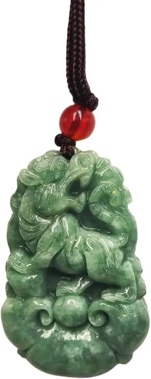 Chinese Zodiac Jadeite Necklace, Fine Jadeite Grade A Gemstone Twelve Zodiac Signs Made by Zodiac Animals Necklace Pendant Amulet