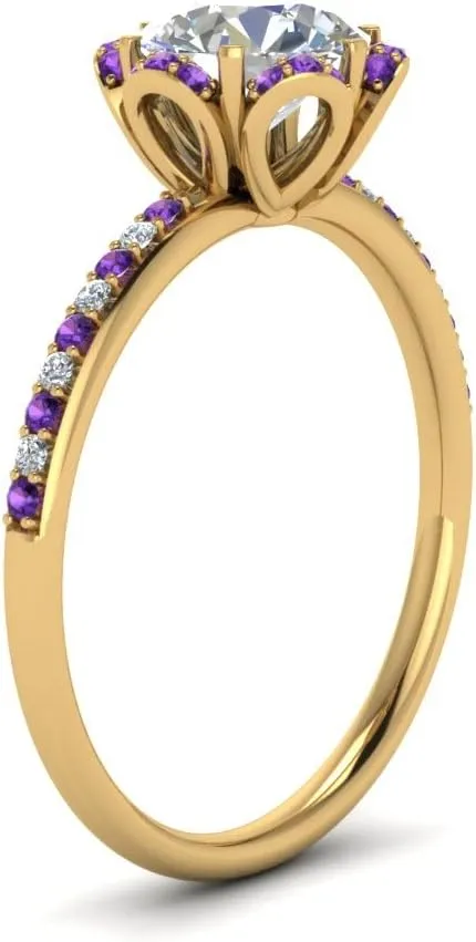 Choose Your Gemstone 6 Petal Ring Yellow Gold Plated Round Shape Halo Engagement Rings Well Shaped for Any Gift Giving Occassion Modern Style Enchating Women US Size 4 to 12
