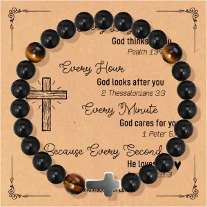 Christian Cross Bracelet for Men - Religious Jewelry Gifts for Son, Dad, Brother, Husband - Inspirational Faith-Based Jesus Bracelet for Easter Baptism, Birthday, Graduation