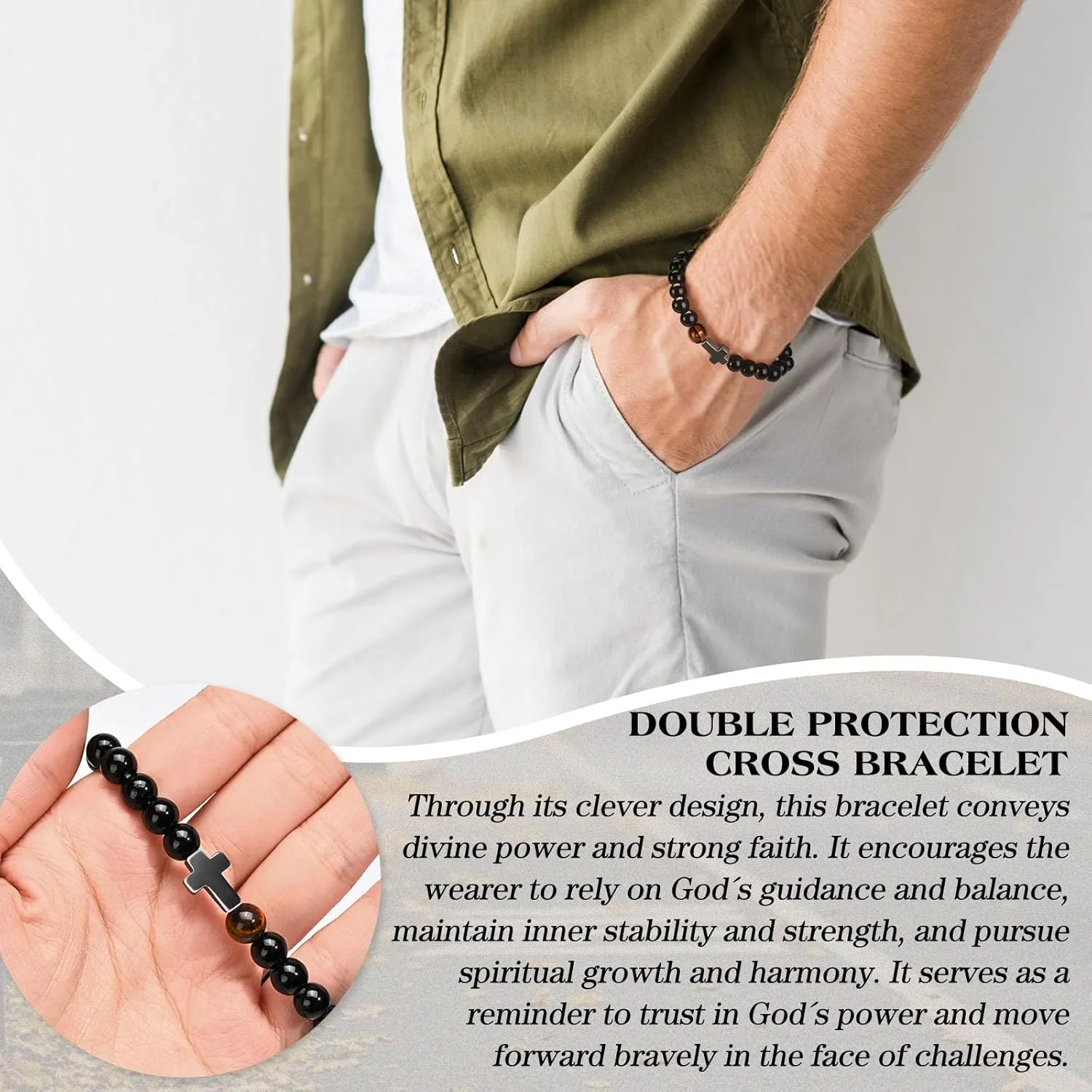 Christian Cross Bracelet for Men - Religious Jewelry Gifts for Son, Dad, Brother, Husband - Inspirational Faith-Based Jesus Bracelet for Easter Baptism, Birthday, Graduation