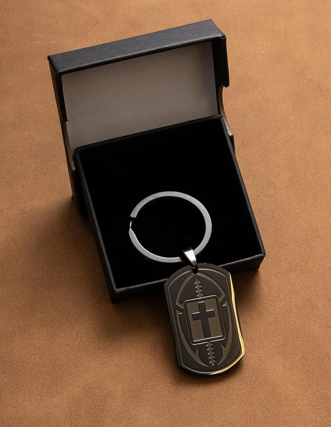 Christian Easter Gifts, Cross with Sports Initial J Keychains for Men Box, Bible Verse Stainless Steel Mens Keychain